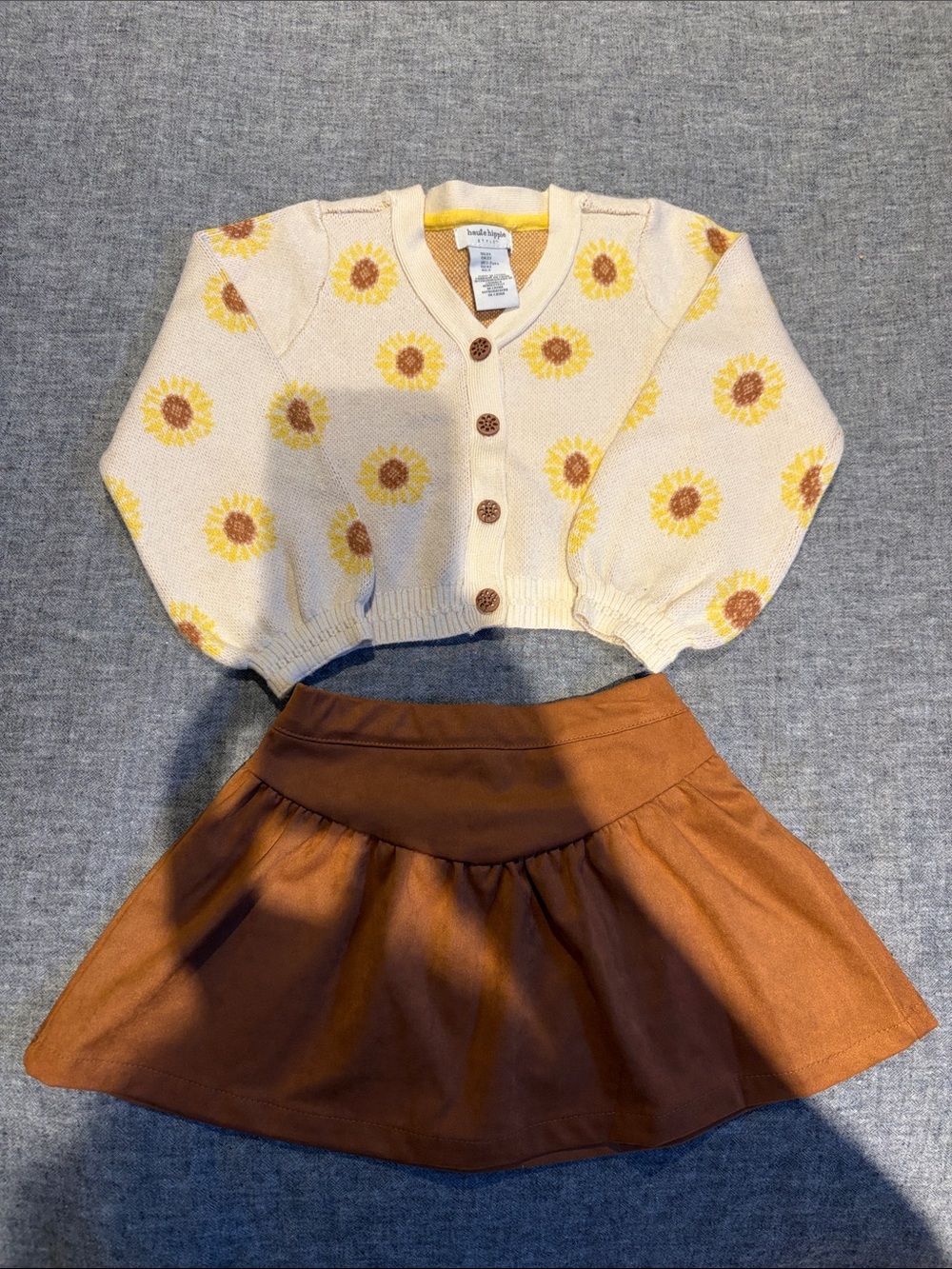Haute Hippie Cream Sunflower Cardigan & Brown Skirt - Kids